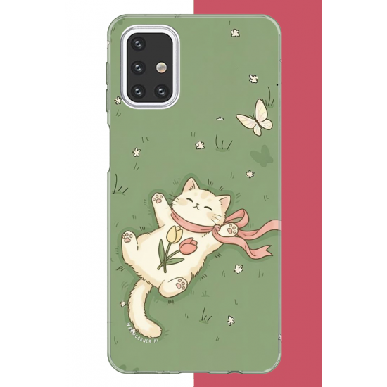Samsung Galaxy M31s Uyumlu fularlı kedi UV Baskılı Silikon Kılıf