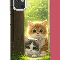 Samsung Galaxy M31s Uyumlu kapıdaki kediler UV Baskılı Silikon Kılıf