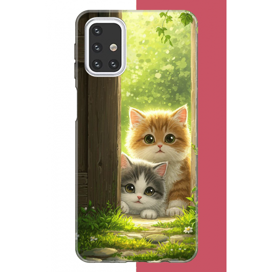 Samsung Galaxy M31s Uyumlu kapıdaki kediler UV Baskılı Silikon Kılıf