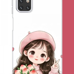 Samsung Galaxy M31s Uyumlu kawaii buket tutan kız UV Baskılı Silikon Kılıf