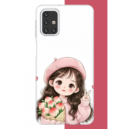 Samsung Galaxy M31s Uyumlu kawaii buket tutan kız UV Baskılı Silikon Kılıf