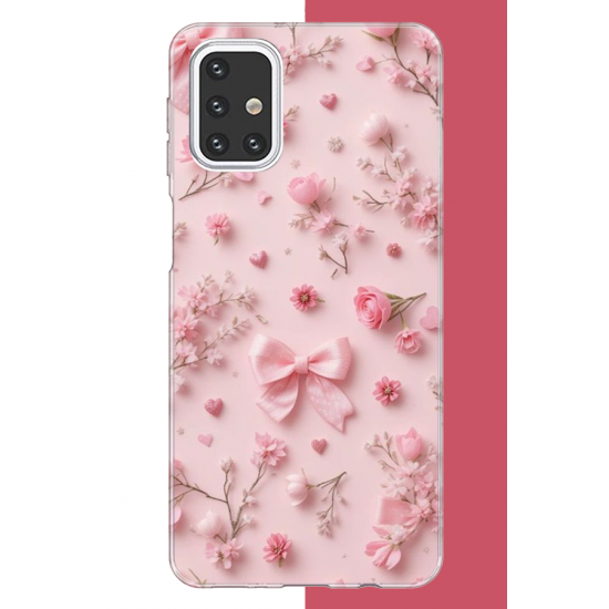 Samsung Galaxy M31s Uyumlu pembe fiyonk gül.jpeg UV Baskılı Silikon Kılıf