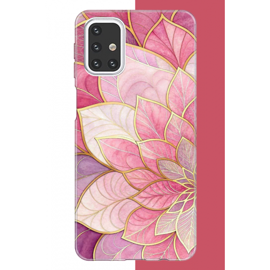 Samsung Galaxy M31s Uyumlu pembe yaprak UV Baskılı Silikon Kılıf