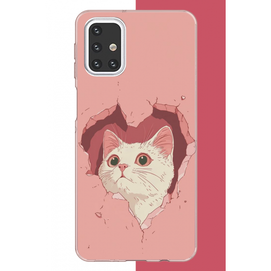 Samsung Galaxy M31s Uyumlu boşluktaki kedi UV Baskılı Silikon Kılıf