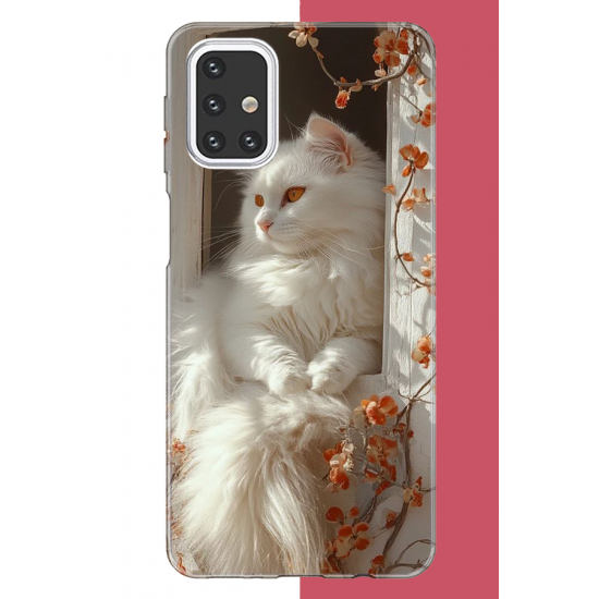 Samsung Galaxy M31s Uyumlu penceredeki beyaz kedi UV Baskılı Silikon Kılıf