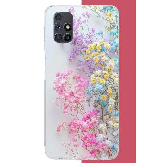 Samsung Galaxy M51 Uyumlu renkli çiçek UV Baskılı Silikon Kılıf