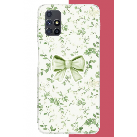 Samsung Galaxy M51 Uyumlu yeşil fiyonk pattern UV Baskılı Silikon Kılıf