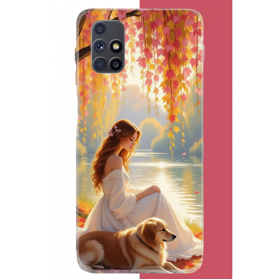 Samsung Galaxy M51 Uyumlu kadın ve köpek UV Baskılı Silikon Kılıf