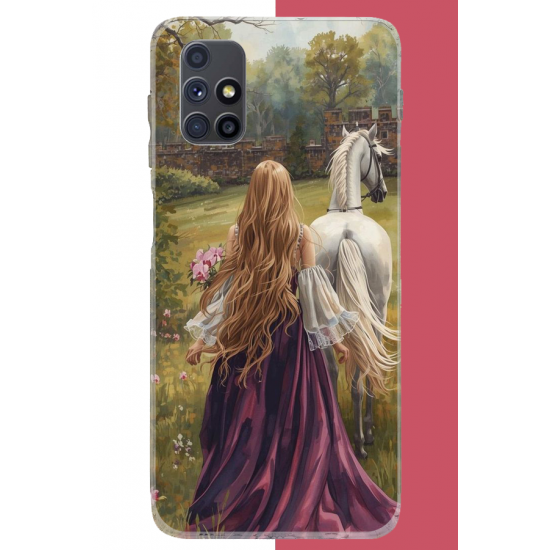 Samsung Galaxy M51 Uyumlu mor elbiseli kadın UV Baskılı Silikon Kılıf