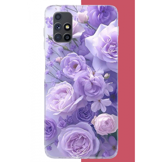 Samsung Galaxy M51 Uyumlu mor çiçek UV Baskılı Silikon Kılıf