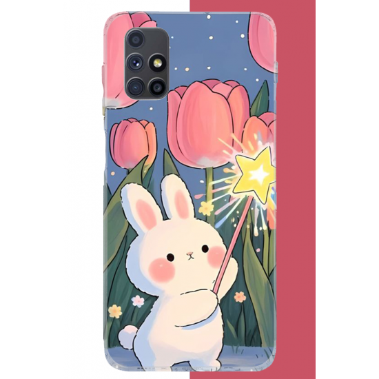 Samsung Galaxy M51 Uyumlu peluş tavşan UV Baskılı Silikon Kılıf