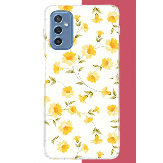 Samsung Galaxy M52 Uyumlu sarı çiçek pattern UV Baskılı Silikon Kılıf