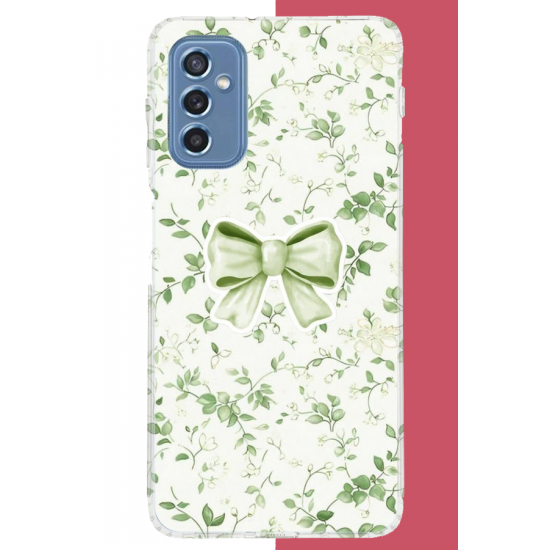 Samsung Galaxy M52 Uyumlu yeşil fiyonk pattern UV Baskılı Silikon Kılıf