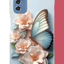 Samsung Galaxy M52 Uyumlu mavi kanatlı kelebek UV Baskılı Silikon Kılıf