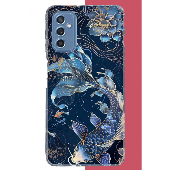 Samsung Galaxy M52 Uyumlu mavi yüzen balık UV Baskılı Silikon Kılıf