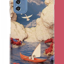 Samsung Galaxy M52 Uyumlu göldeki turuncu kayık UV Baskılı Silikon Kılıf