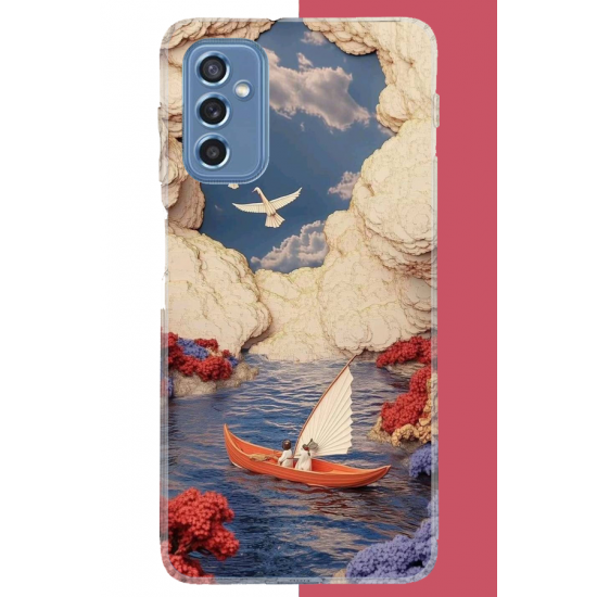 Samsung Galaxy M52 Uyumlu göldeki turuncu kayık UV Baskılı Silikon Kılıf Samsung Galaxy M52 Uyumlu göldeki turuncu kayık UV Baskılı Silikon Kılıf
