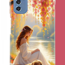 Samsung Galaxy M52 Uyumlu kadın ve köpek UV Baskılı Silikon Kılıf