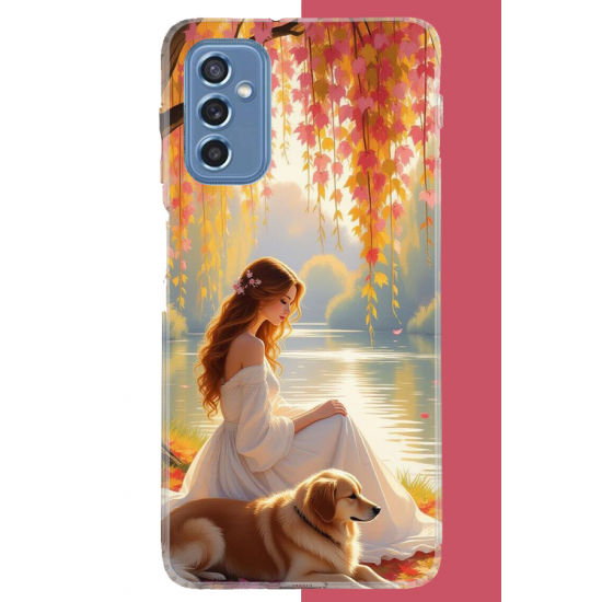 Samsung Galaxy M52 Uyumlu kadın ve köpek UV Baskılı Silikon Kılıf