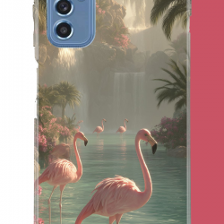 Samsung Galaxy M52 Uyumlu akarsudaki flamingo UV Baskılı Silikon Kılıf