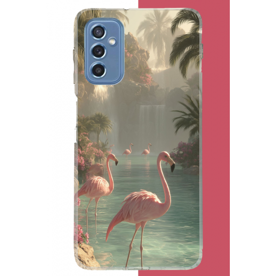 Samsung Galaxy M52 Uyumlu akarsudaki flamingo UV Baskılı Silikon Kılıf