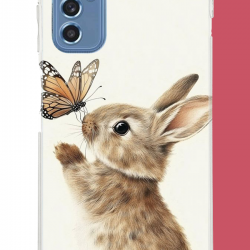 Samsung Galaxy M52 Uyumlu kelebekli tavşan UV Baskılı Silikon Kılıf