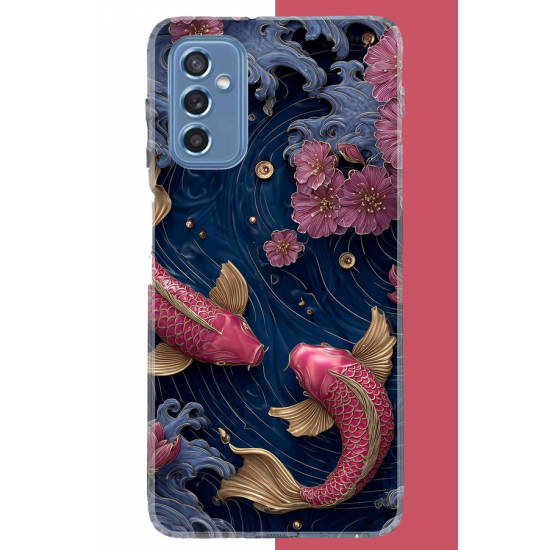 Samsung Galaxy M52 Uyumlu kırmızı balıklar UV Baskılı Silikon Kılıf