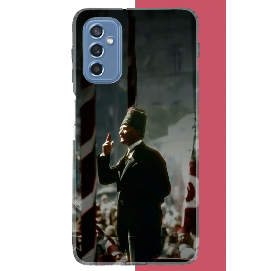 Samsung Galaxy M52 Uyumlu halka seslenen atatürk UV Baskılı Silikon Kılıf