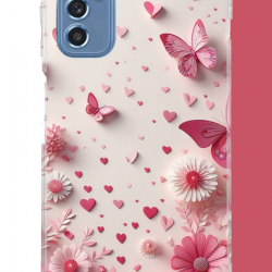 Samsung Galaxy M52 Uyumlu pembe kelebek UV Baskılı Silikon Kılıf