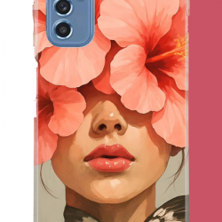 Samsung Galaxy M52 Uyumlu pembe çiçekli kadın UV Baskılı Silikon Kılıf