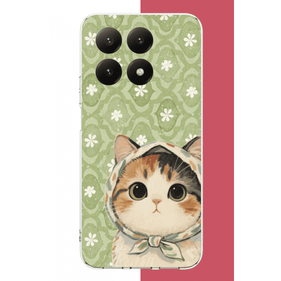Xiaomi Mi 15T Uyumlu yeşil fularlı kedi UV Baskılı Silikon Kılıf