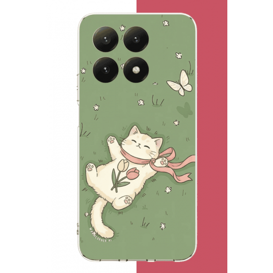Xiaomi Mi 15T Uyumlu fularlı kedi UV Baskılı Silikon Kılıf