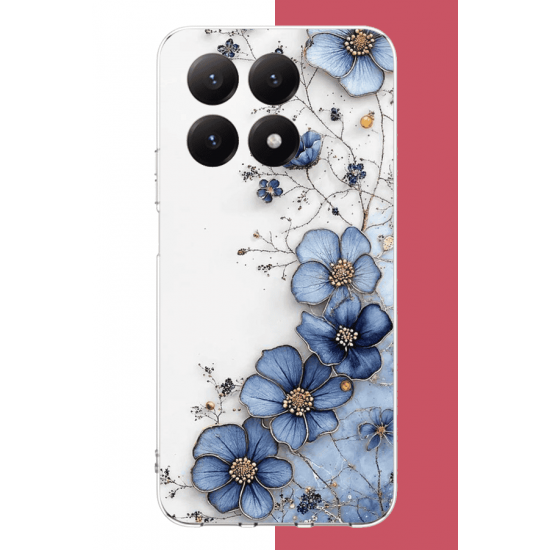 Xiaomi Mi 15T Uyumlu mavi çiçek UV Baskılı Silikon Kılıf