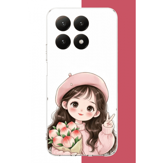Xiaomi Mi 15T Uyumlu kawaii buket tutan kız UV Baskılı Silikon Kılıf