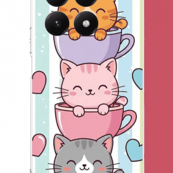 Xiaomi Mi 15T Uyumlu kawaii fincandaki kediler UV Baskılı Silikon Kılıf