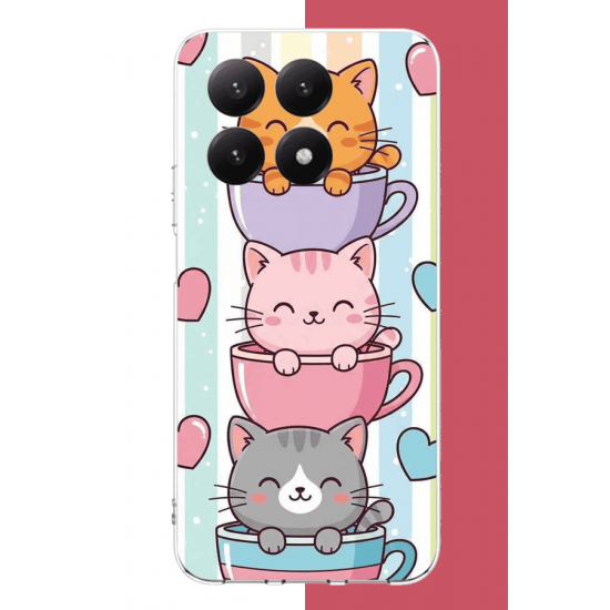 Xiaomi Mi 15T Uyumlu kawaii fincandaki kediler UV Baskılı Silikon Kılıf