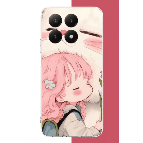 Xiaomi Mi 15T Uyumlu kawaii küçük kız ve kedi UV Baskılı Silikon Kılıf