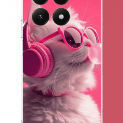 Xiaomi Mi 15T Uyumlu pembe gözlüklü kedi UV Baskılı Silikon Kılıf