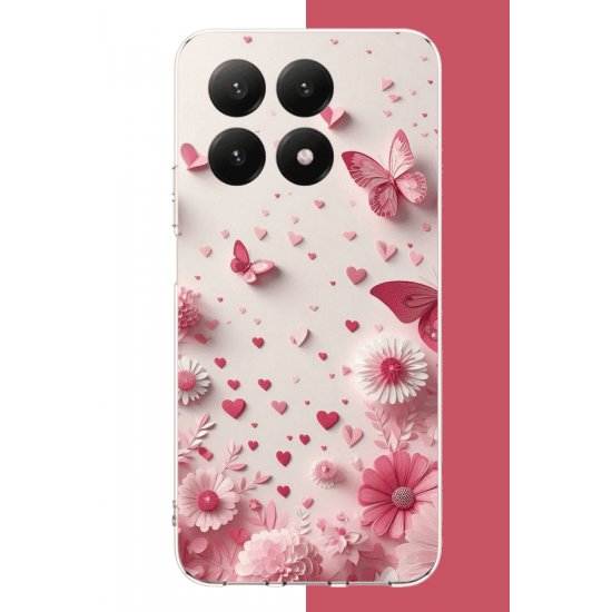 Xiaomi Mi 15T Uyumlu pembe kelebek UV Baskılı Silikon Kılıf