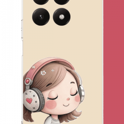 Xiaomi Mi 15T Uyumlu pembe kulaklıklı kız.jpeg UV Baskılı Silikon Kılıf