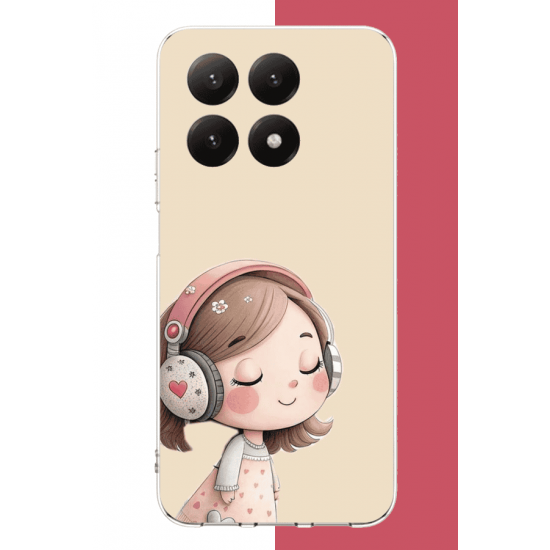 Xiaomi Mi 15T Uyumlu pembe kulaklıklı kız.jpeg UV Baskılı Silikon Kılıf