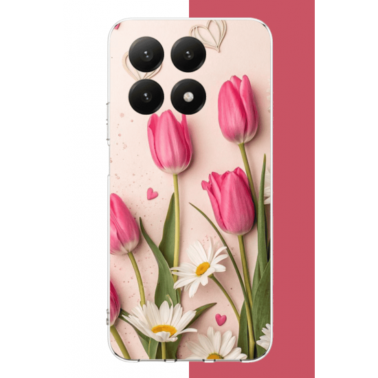 Xiaomi Mi 15T Uyumlu pembe lale UV Baskılı Silikon Kılıf