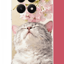 Xiaomi Mi 15T Uyumlu pembe yapraklı kedi UV Baskılı Silikon Kılıf