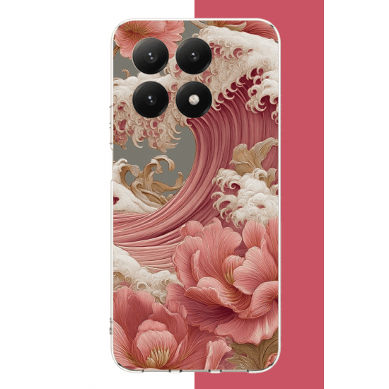Xiaomi Mi 15T Uyumlu pembe çiçekli dalga UV Baskılı Silikon Kılıf