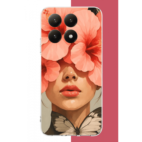 Xiaomi Mi 15T Uyumlu pembe çiçekli kadın UV Baskılı Silikon Kılıf