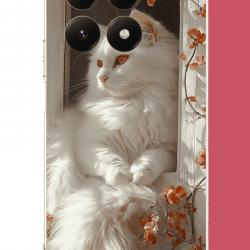 Xiaomi Mi 15T Uyumlu penceredeki beyaz kedi UV Baskılı Silikon Kılıf