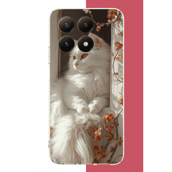 Xiaomi Mi 15T Uyumlu penceredeki beyaz kedi UV Baskılı Silikon Kılıf