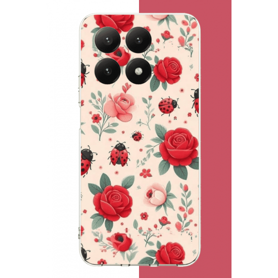 Xiaomi Mi 15T PRO Uyumlu uğur böcek ve gül UV Baskılı Silikon Kılıf