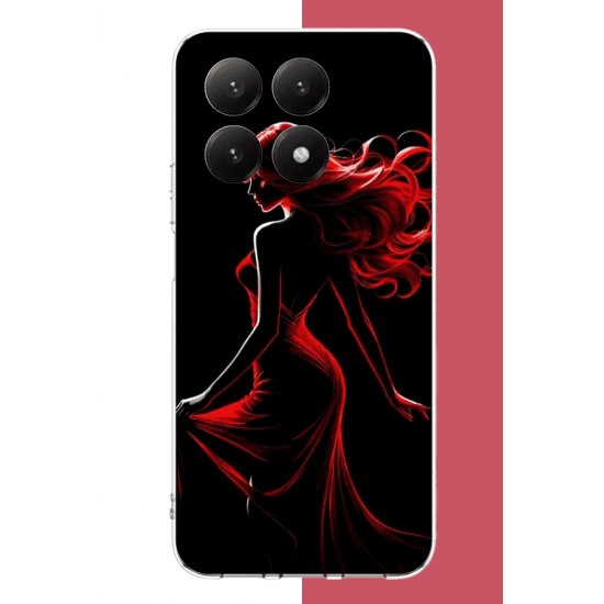 Xiaomi Mi 15T PRO Uyumlu kırmızı elbiseli kadın UV Baskılı Silikon Kılıf