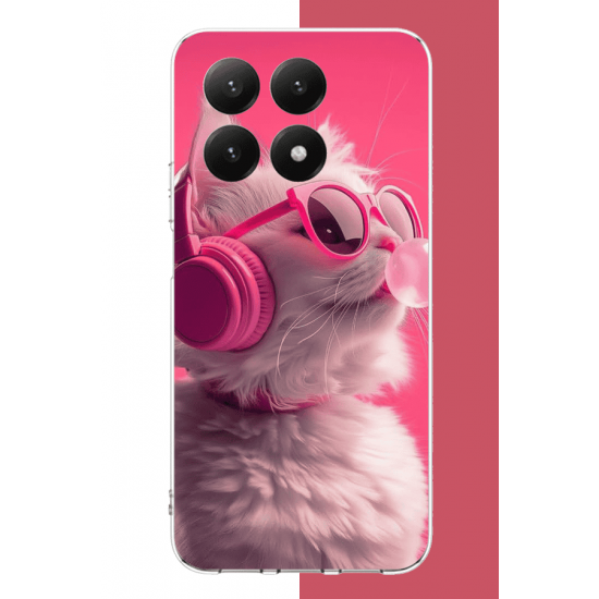 Xiaomi Mi 15T PRO Uyumlu pembe gözlüklü kedi UV Baskılı Silikon Kılıf